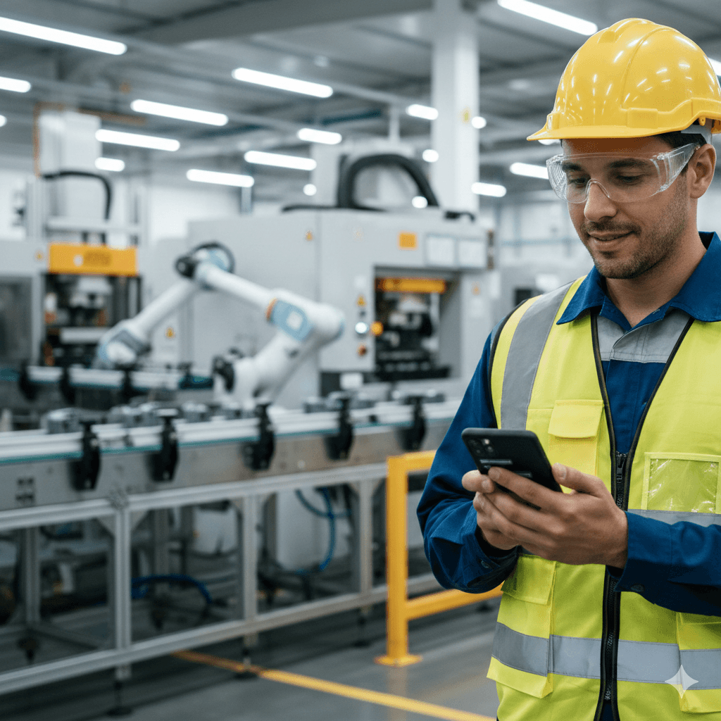 Team member using Your App on a smartphone to query internal documents